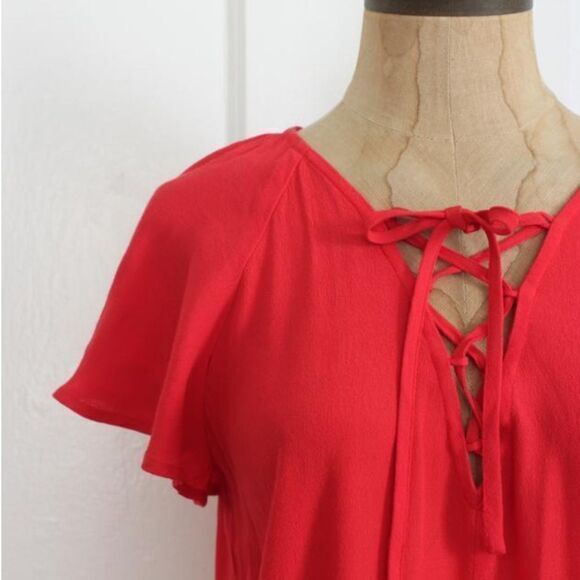 Madewell Red Lace-up Flutter Casual Dress - Picture 5 of 8